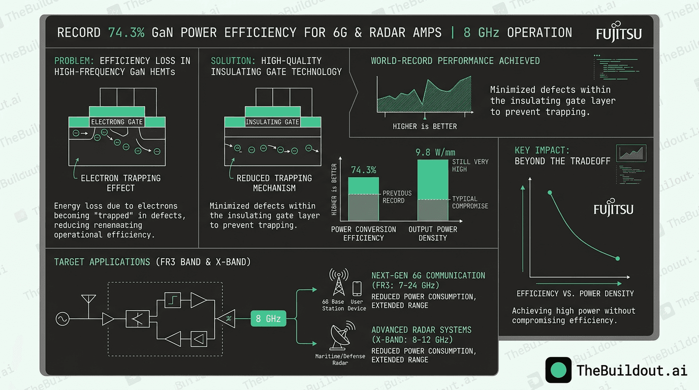 Fujitsu achieves record 74.3% power conversion efficiency with new GaN amplifier technology for 6G and radar