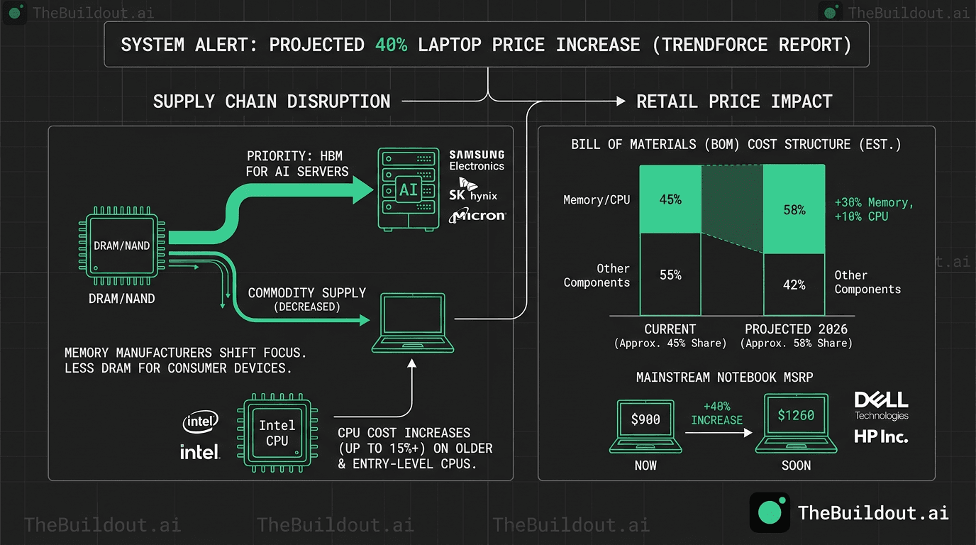 TrendForce reports laptop prices may rise 40% due to surging memory and CPU costs